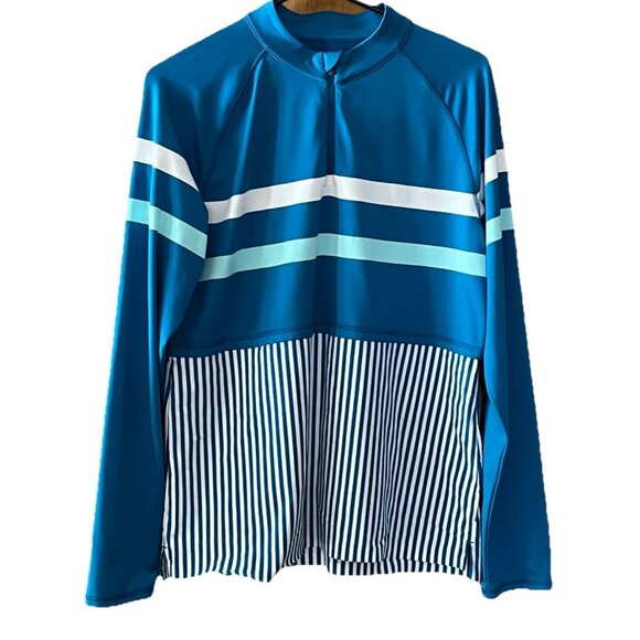 G/Fore Tops - G/Fore Women's Large Long Sleeve 1/4 Zip Tiered Striped Golf Top Blue White